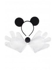 Set consisting of headband with ears, white gloves and nose for
