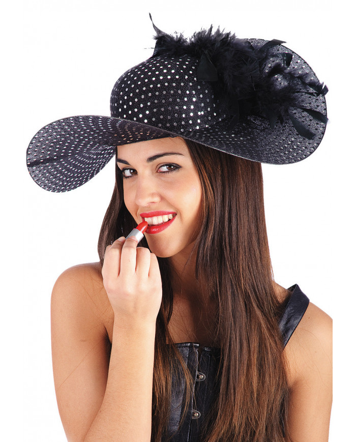 Lady Black Sequin Hat With Feathers