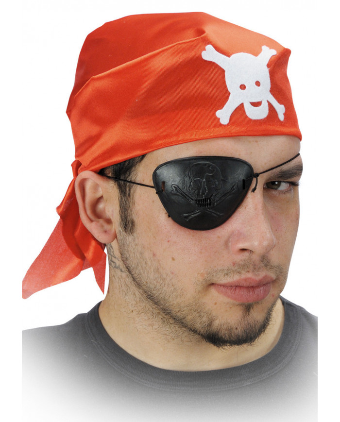 Piraten-Bandana aus Stoff mit Augenklappe in Beutel mit Haken