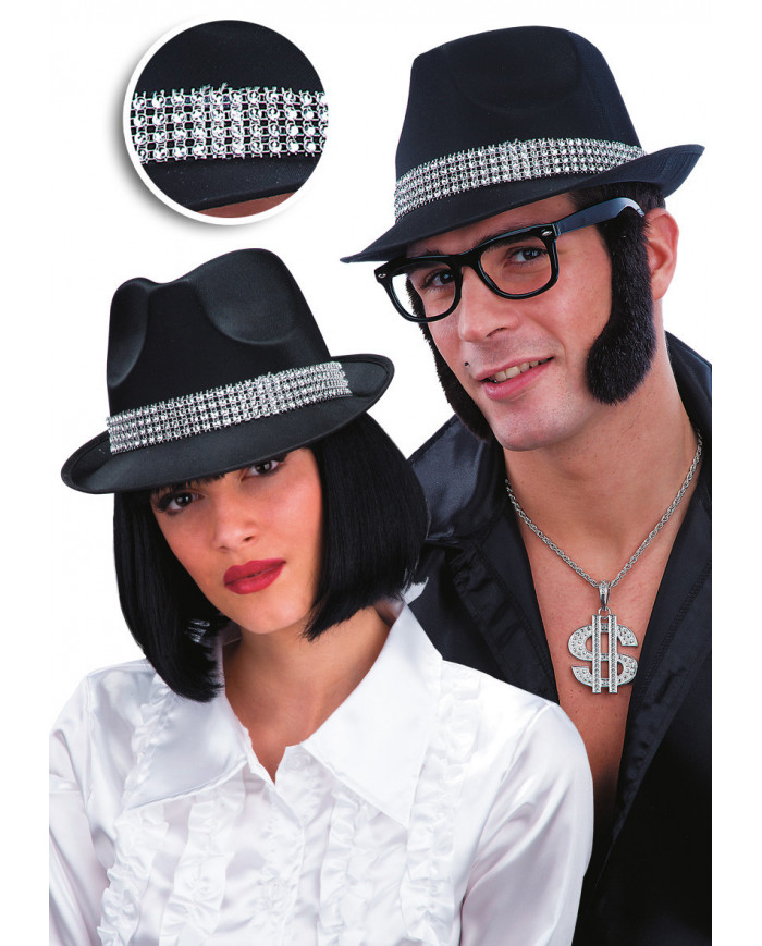 Cappello gangster in feltro nero con decorazioni punk rock con