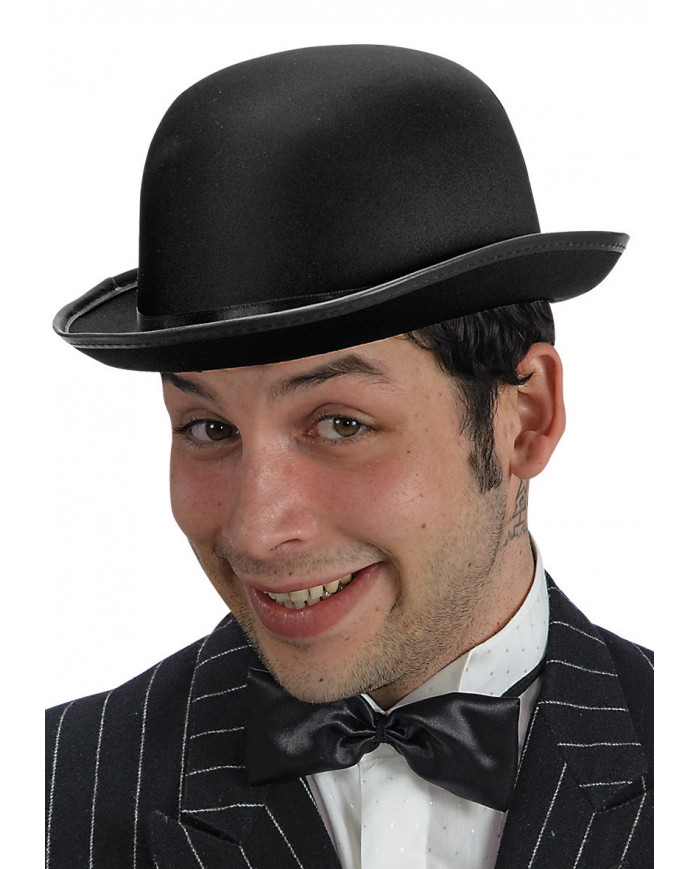 Sombrero hongo negro de raso y fieltro (talla 59) con etiqueta