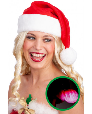 Gorro de Papá Noel con pompón luminoso (pilas incluidas) con solapa