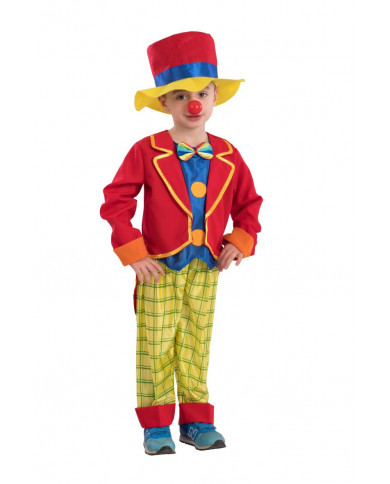 Clown costume for kid with jacket, bow, trousers and hat, size
