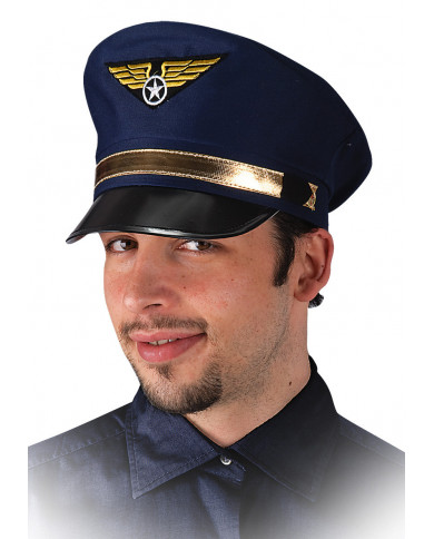 Cappello da pilota di aereo, realizzato in tessuto azzurro. Cappello da pilota di aereo, realizzato in tessuto azzurro.