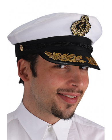 Cappello da ammiraglio, adulto, in tessuto bianco e visiera Cappello da ammiraglio, adulto, in tessuto bianco e visiera
