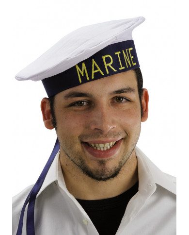 Cappello da marinaio in tessuto bianco con fascia nera e Cappello da marinaio in tessuto bianco con fascia nera e