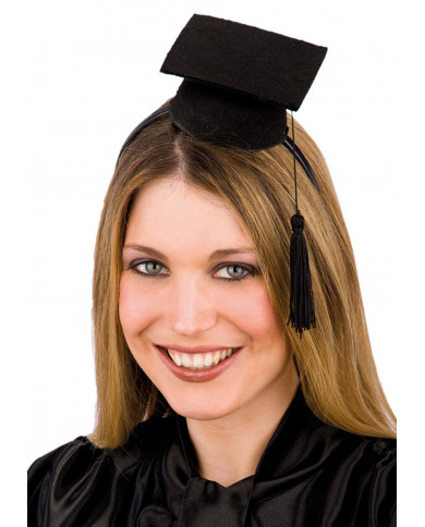 Mini gorro de graduado negro de fieltro con diadema con etiqueta Mini gorro de graduado negro de fieltro con diadema con etiqueta