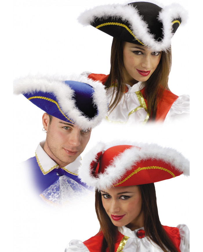 Tricorn Felt Hat W/Marabout, 3 Ass.Col.