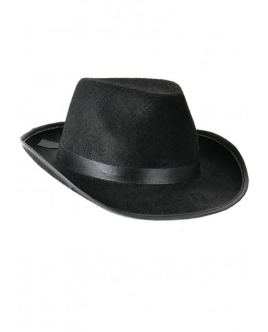 Sombrero gángster negro de fieltro (talla adulto) con etiqueta Sombrero gángster negro de fieltro (talla adulto) con etiqueta