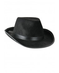 Chapeau noir gangster en feutre (taille pour adultes) avec étiquette