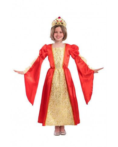 Princess costume for kid with satin and damask fabric dress.