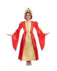 Princess costume for kid with satin and damask fabric dress.