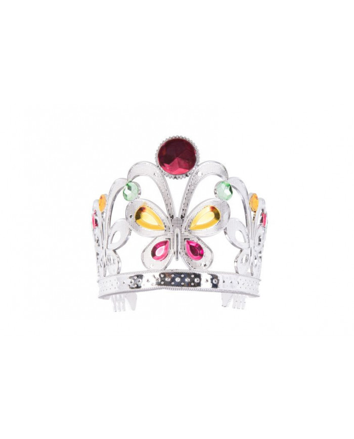 Beautiful plastic silver crown with colorful stones to feel