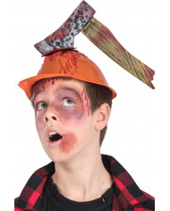 Workman hat with axe, ideal for horror and Halloween disguises.