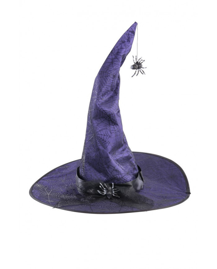 Cappello strega viola in tessuto con ragni (modellabile) h. cm. 50