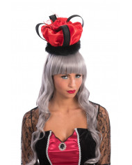 Red satin and fur crown that is comfortably worn thanks to the