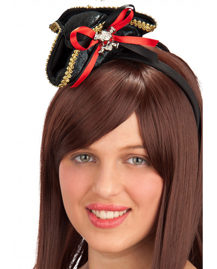 Diadema Modelo Mini Sombrero Pirata Disfraz Mujer Cosplay Color Negro