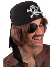 Bandeau noir pirate avec tête de mort et étiquette volante / étiquette Bandeau noir pirate avec tête de mort et étiquette volante / étiquette