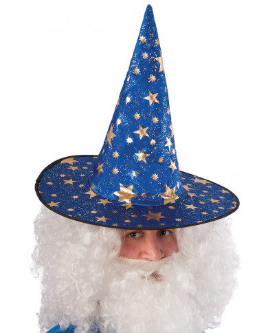 Sombrero mago azul con estrellitas doradas de unos 35 cm de alto con Sombrero mago azul con estrellitas doradas de unos 35 cm de alto con