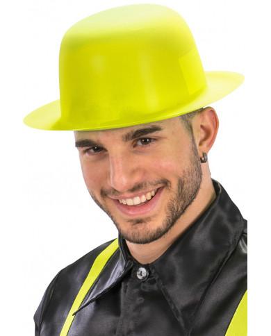 Yellow fluo bowler hat in plastic, for a summer party or a Yellow fluo bowler hat in plastic, for a summer party or a