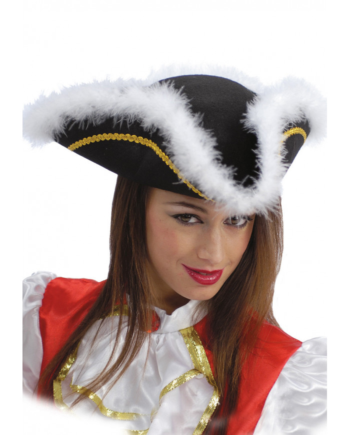 Black Tricorn Felt Hat W/Marabout Black Tricorn Felt Hat W/Marabout