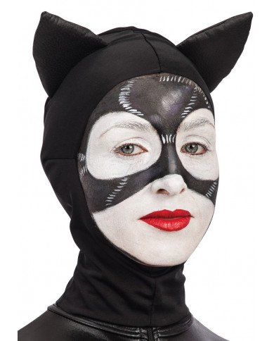 Capuche chatte noire en tissu dans une pochette avec crochet