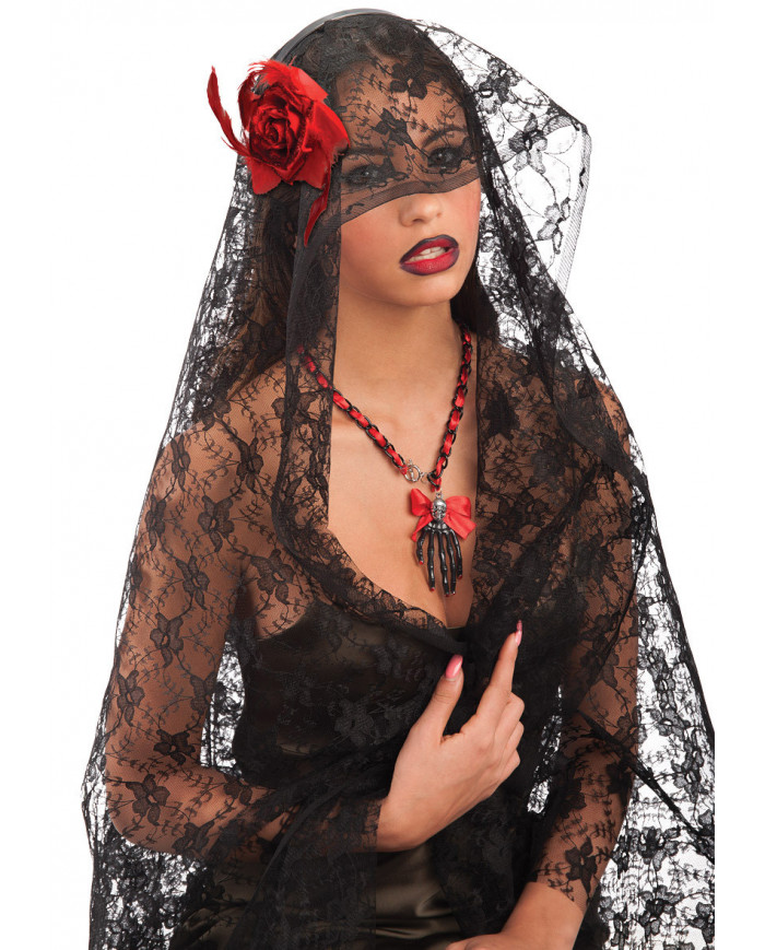 Lace Veil W/ Red Rose And Headband??“—“©Length Cm.120 In Bag
