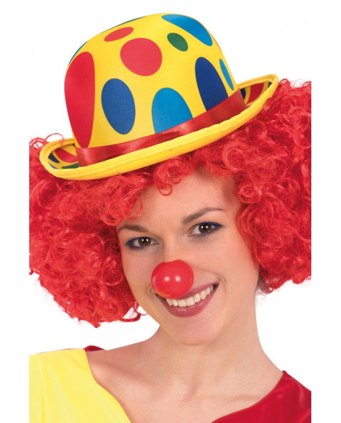 Yellow spotted bowler hat with colorful dots, for a cheerful Yellow spotted bowler hat with colorful dots, for a cheerful