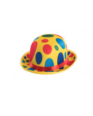 Yellow spotted bowler hat with colorful dots, for a cheerful Yellow spotted bowler hat with colorful dots, for a cheerful