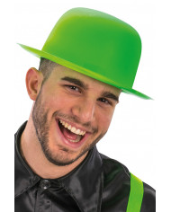 Green fluo bowler hat in plastic, for a summer party or a Green fluo bowler hat in plastic, for a summer party or a