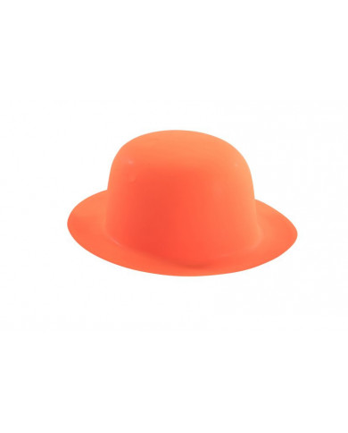 Orange fluo bowler hat in plastic, for a summer party or a Orange fluo bowler hat in plastic, for a summer party or a