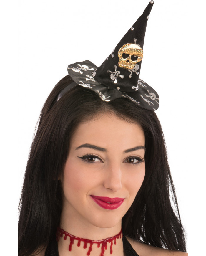 Mini witch hat in black satin with skull, high cm.14, which is
