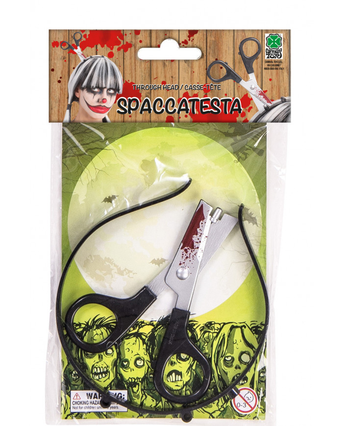 Headband with bloody scissors, for fun jokes and horror Headband with bloody scissors, for fun jokes and horror