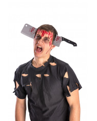Headband with bloody axe, for fun jokes and horror disguises. Headband with bloody axe, for fun jokes and horror disguises.