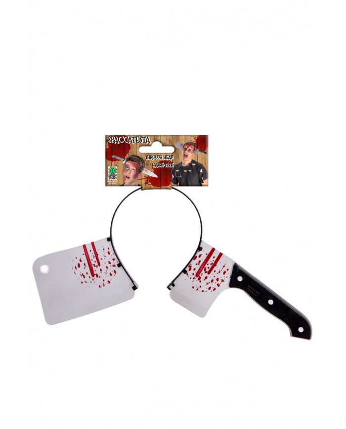 Headband with bloody knife, for fun jokes and horror disguises.