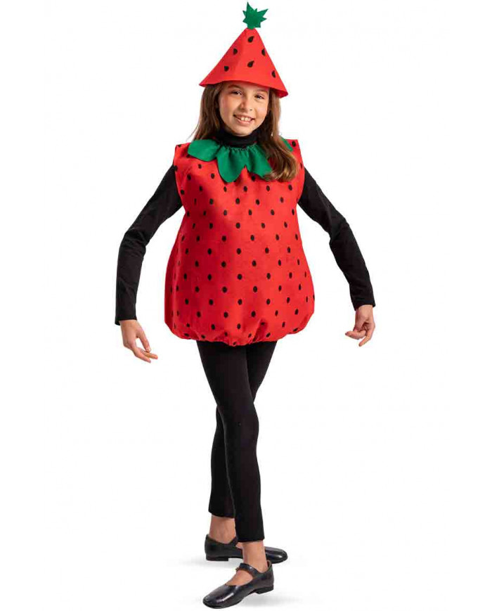 Costume in panno da fragolina color rosso con tanti puntini Costume in panno da fragolina color rosso con tanti puntini