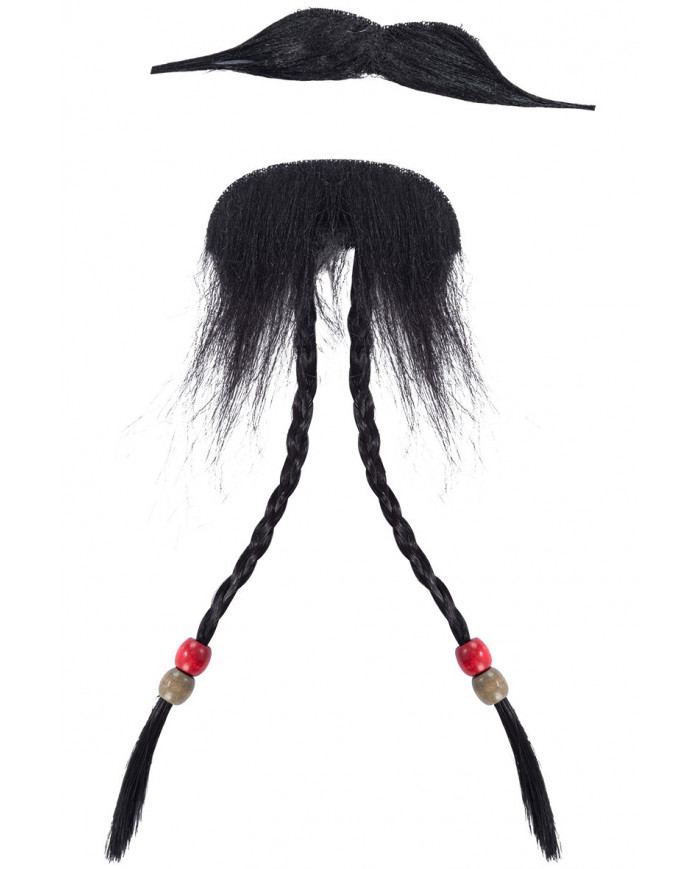 Baffi e pizzetto adesivi da applicare sul volto, con trecce e Baffi e pizzetto adesivi da applicare sul volto, con trecce e