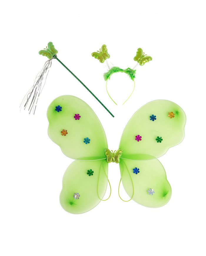 Green butterfly set composed of wings cm. 38x49, headband and