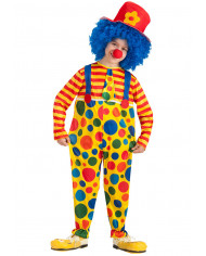 Clown costume for kid with stretchy giant jumpsuit, hat, size V.
