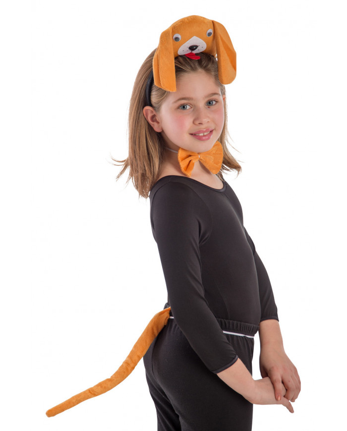 Dog set consisting of headband, tail and bow tie easy to wear