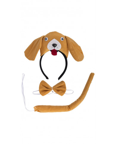 Dog set consisting of headband, tail and bow tie easy to wear Dog set consisting of headband, tail and bow tie easy to wear