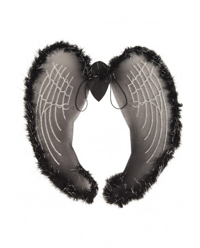 Angel wings in black veil decorated with marabou and silver Angel wings in black veil decorated with marabou and silver