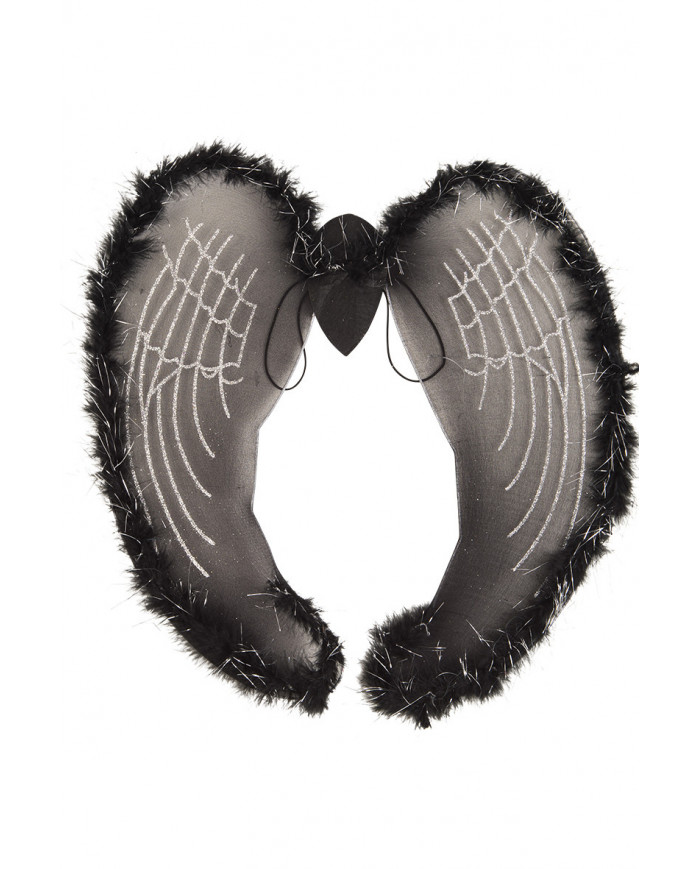 Angel wings in black veil decorated with marabou and silver Angel wings in black veil decorated with marabou and silver