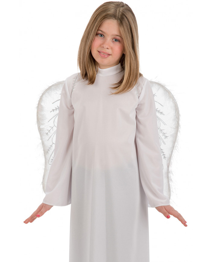Angel wings in white veil decorated with marabou and silver Angel wings in white veil decorated with marabou and silver