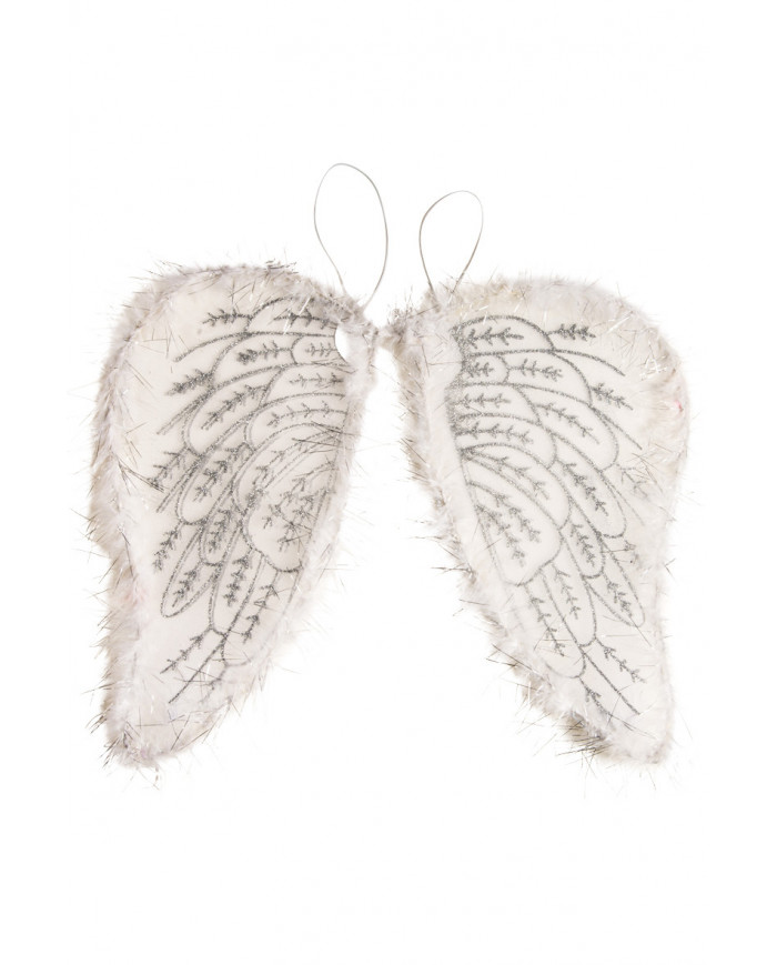 Angel wings in white veil decorated with marabou and silver Angel wings in white veil decorated with marabou and silver