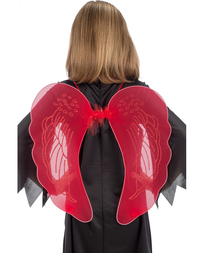 Devil wings in red veil decorated with glitter, measuring cm.