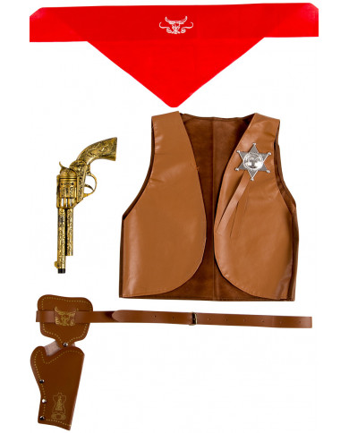 Set consisting of waistcoat, gun, bandana, belt with holster Set consisting of waistcoat, gun, bandana, belt with holster