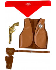 Set consisting of waistcoat, gun, bandana, belt with holster Set consisting of waistcoat, gun, bandana, belt with holster