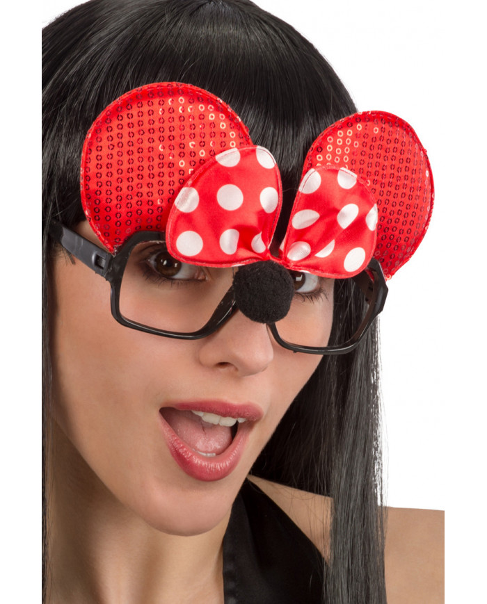 Glasses with black plastic frame without lenses, decorated with
