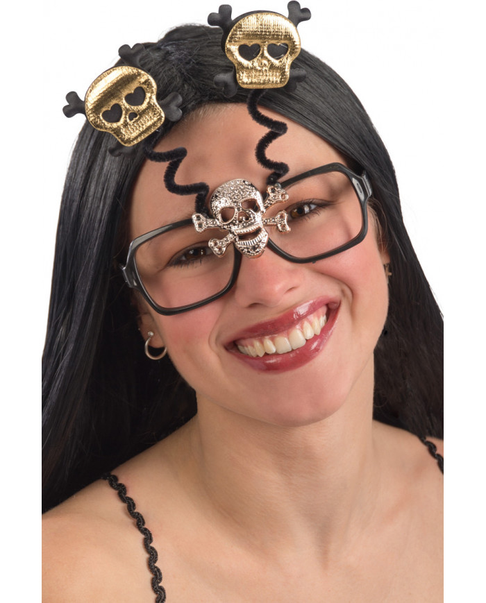 Glasses with black plastic frame without lenses, decorated with